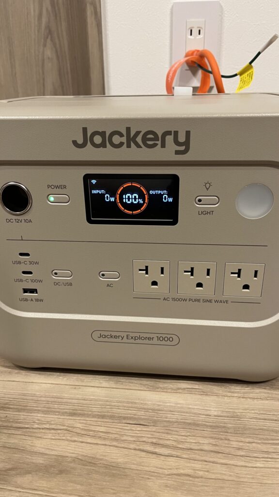 Jackreyのポータブル電源を満充電にした時