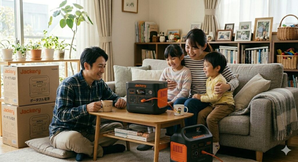 ポータブル電源を購入して安心している家族