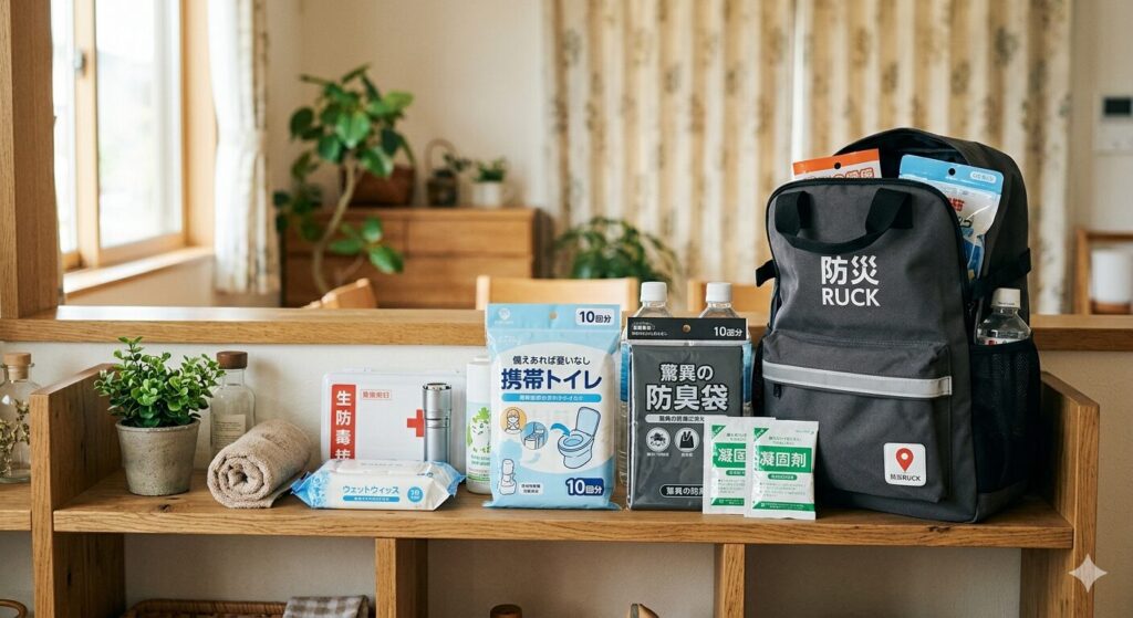 防災リュックに非常用トイレを備える