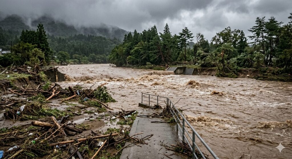台風通過後の河川