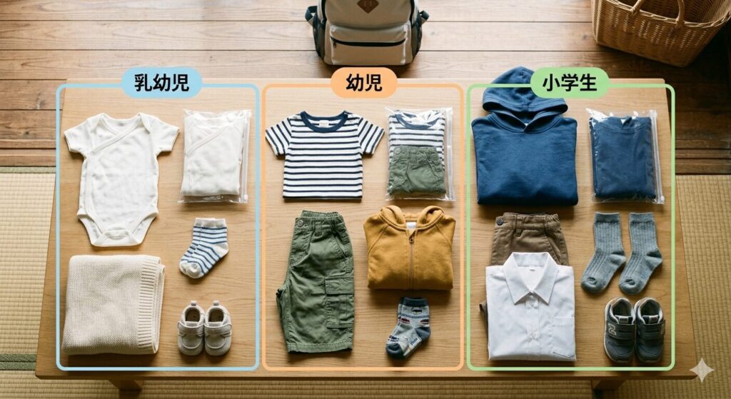 年齢別に分けた防災用子ども服