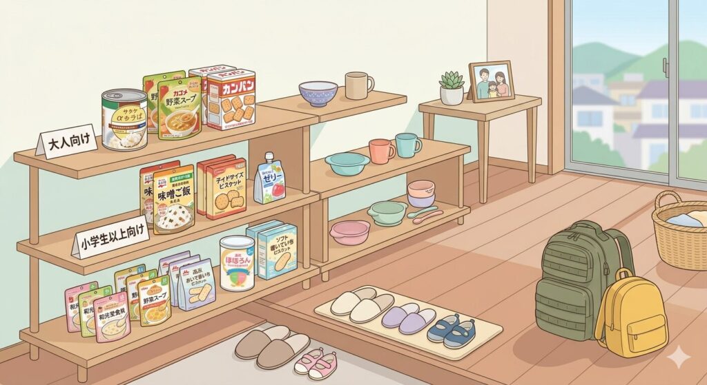 年齢別に分けられた非常食