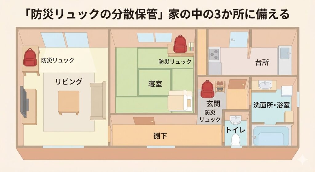防災リュックの分散保管図