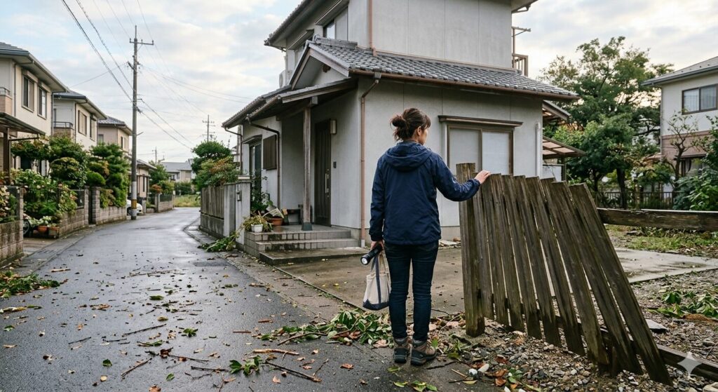 台風通過後の荒れ果てた住宅街